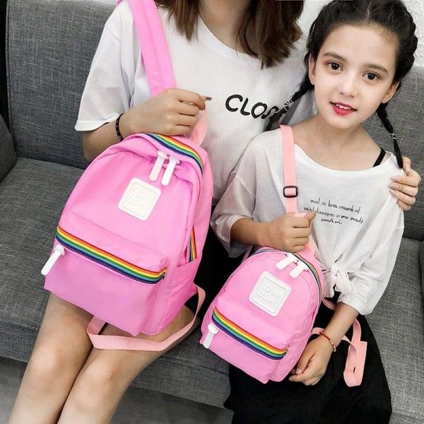 Factory direct sales cross border new leisure backpack children's backpack parent-child nylon solid color schoolbag