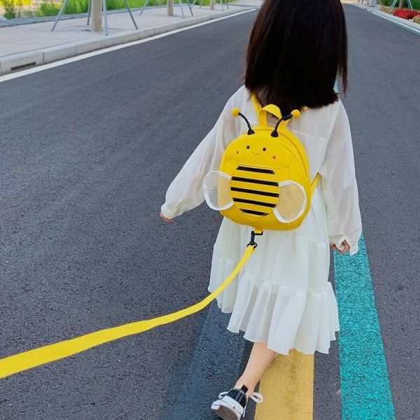 Boys and girls children's bag anti loss traction rope cartoon bee backpack double shoulder bag cute schoolbag