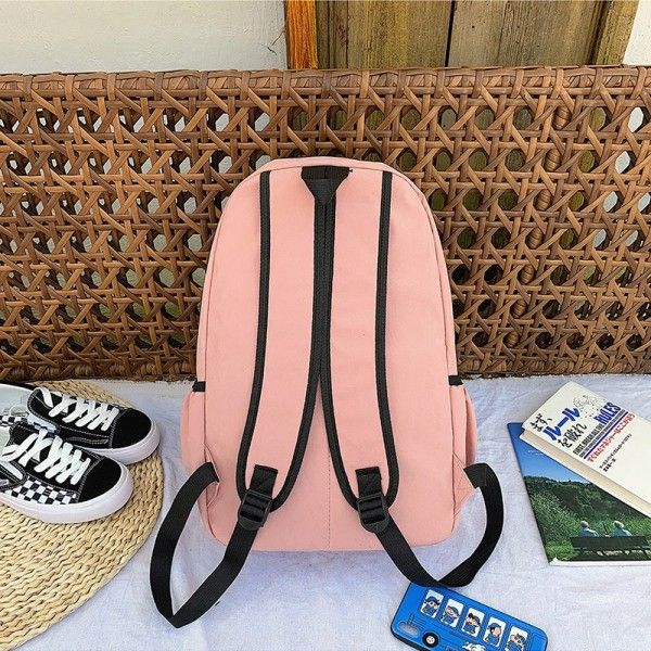 Cross border hot sale large capacity plain canvas schoolbag for female middle school students double shoulder bag Korean version original accommodation campus Backpack