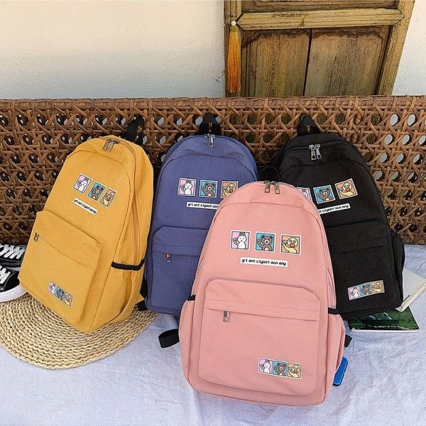 Cross border hot sale large capacity plain canvas schoolbag for female middle school students double shoulder bag Korean version original accommodation campus Backpack