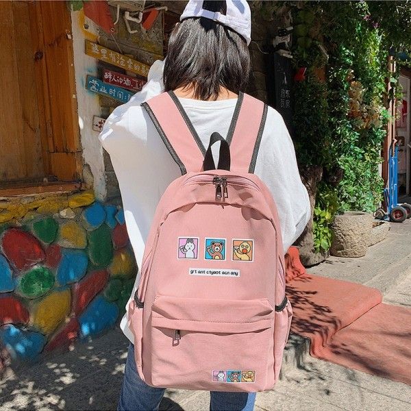 Cross border hot sale large capacity plain canvas schoolbag for female middle school students double shoulder bag Korean version original accommodation campus Backpack