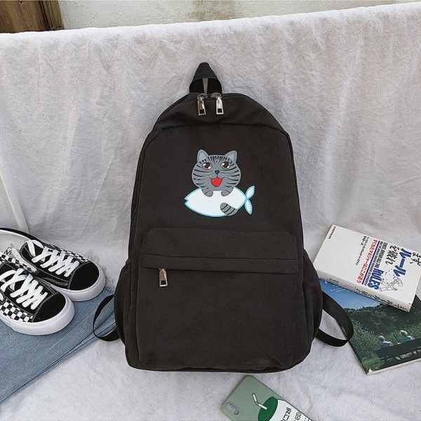 Cross border hot sale large capacity plain canvas schoolbag for female middle school students double shoulder bag Korean version original accommodation campus Backpack