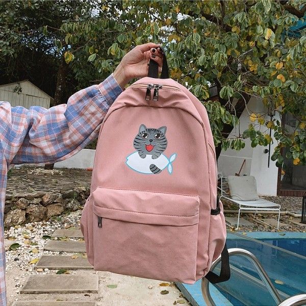 Cross border hot sale large capacity plain canvas schoolbag for female middle school students double shoulder bag Korean version original accommodation campus Backpack