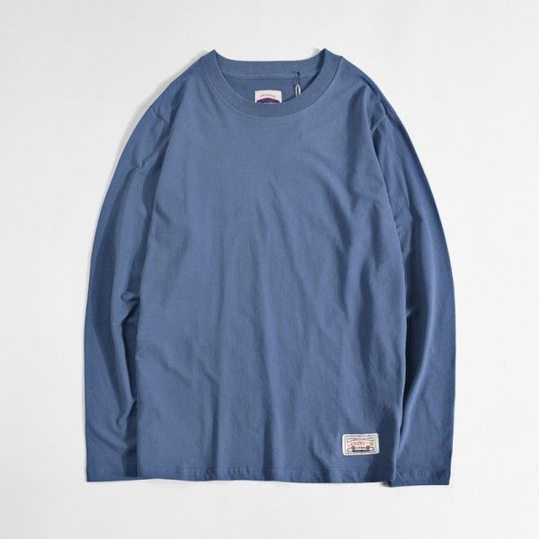 Foreign trade men's wear spring and autumn long sleeve t-shirt men's solid color round neck bottom casual simple cotton fleece T-shirt customization