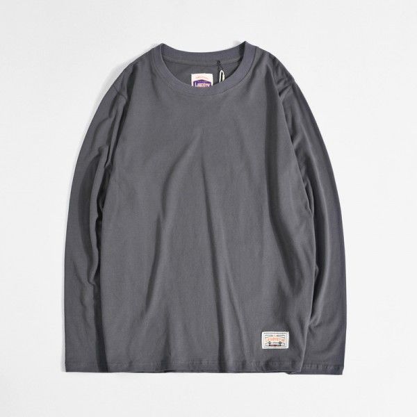 Foreign trade men's wear spring and autumn long sleeve t-shirt men's solid color round neck bottom casual simple cotton fleece T-shirt customization