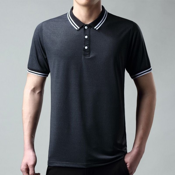 Summer new men's mercerized cotton polo shirt ultra thin ice t-shirt men's short sleeve business Lapel solid short sleeve 