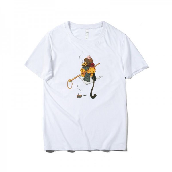 Japanese cartoon Wukong printing men's short sleeve T-shirt summer cotton half sleeve bottom coat loose large size top batch