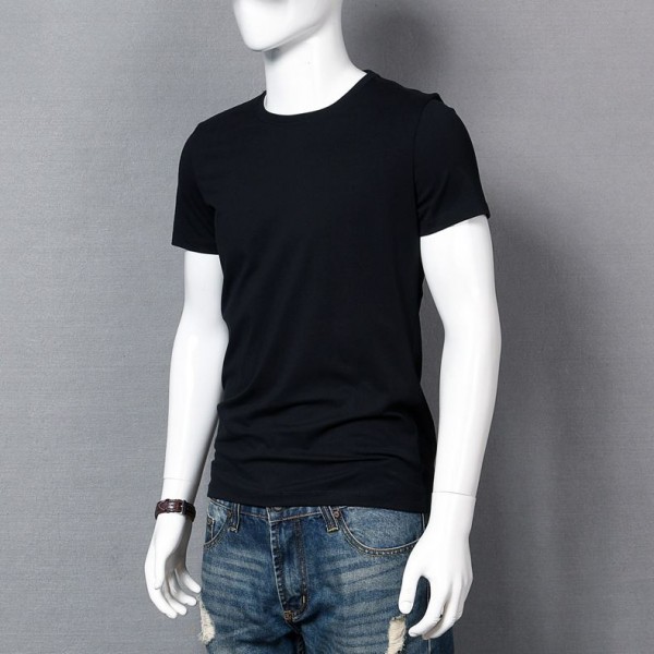 Summer T-shirt short sleeve men's solid round neck ice silk cotton business leisure bottom coat Korean slim fit with clothes inside 