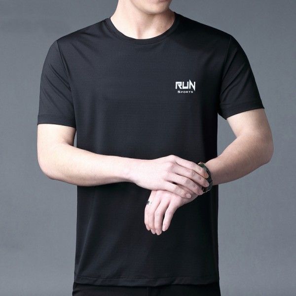 Summer thin ice mesh short sleeve t-shirt men's elastic nylon quick drying clothes outdoor leisure sports men's T-shirt customization 