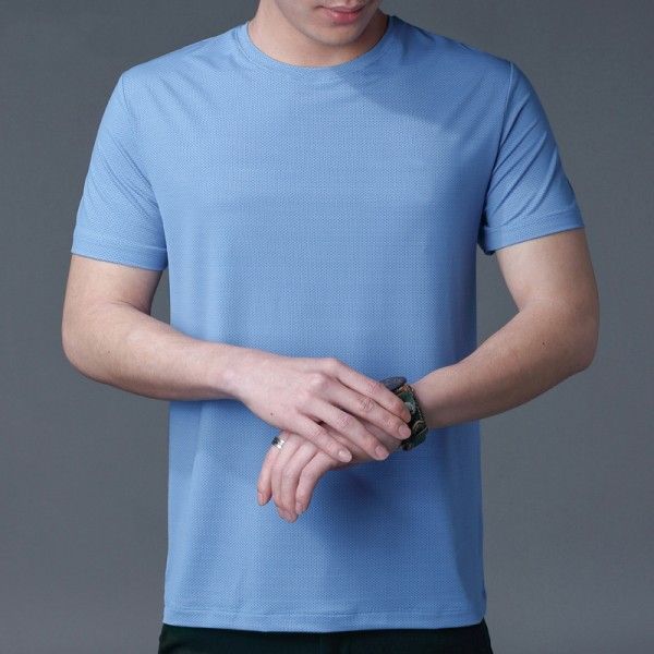 Nylon ice mesh short sleeve t-shirt men's quick dr...