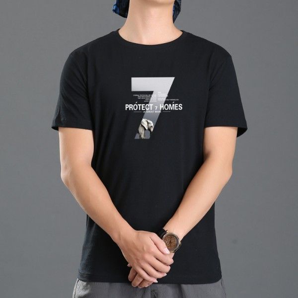 Summer new short sleeve t-shirt men's round neck cotton alphanumeric printing fashion large men's T-shirt wholesale 