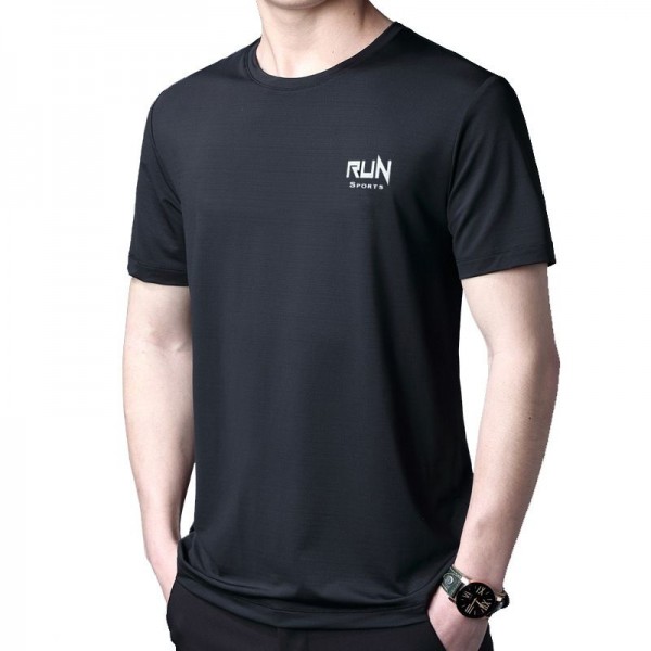 Summer thin ice mesh short sleeve t-shirt men's elastic nylon quick drying clothes outdoor leisure sports men's T-shirt customization 