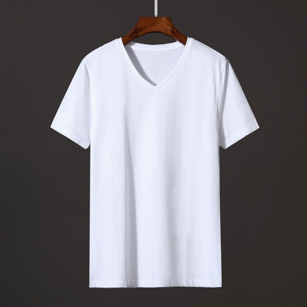 Solid color men's short sleeve T-shirt V-neck fashion trend ice silk cotton slim fit with top and bottom coat