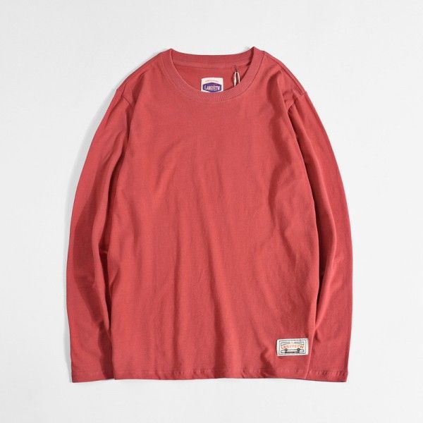 Foreign trade men's wear spring and autumn long sleeve t-shirt men's solid color round neck bottom casual simple cotton fleece T-shirt customization