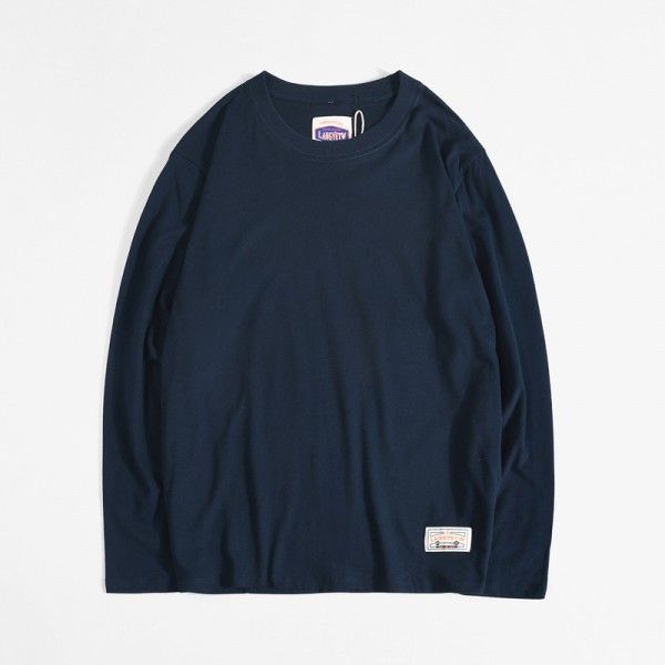 Foreign trade men's wear spring and autumn long sleeve t-shirt men's solid color round neck bottom casual simple cotton fleece T-shirt customization