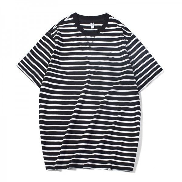 Japanese Hong Kong Style Men's striped short sleeve T-shirt in spring and summer