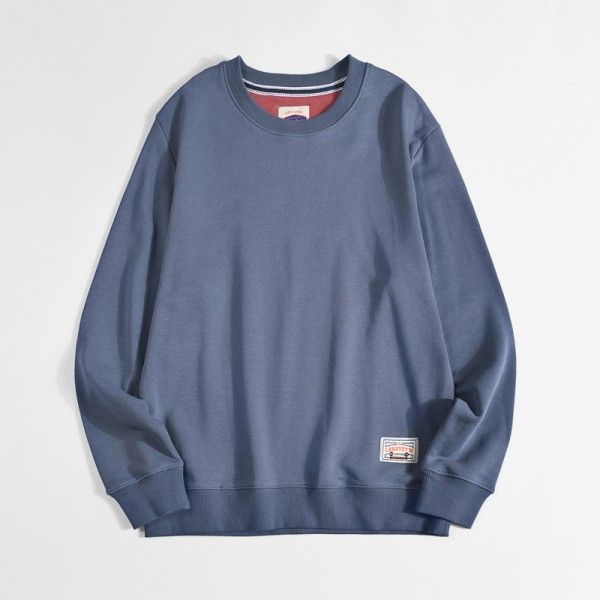 Foreign trade men's wear Japanese loose sweater men's round neck tide brand solid color long sleeve shirt autumn new men's sweater Hong Kong Style