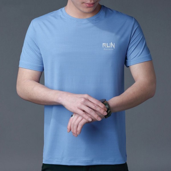 Summer thin ice mesh short sleeve t-shirt men's elastic nylon quick drying clothes outdoor leisure sports men's T-shirt customization 