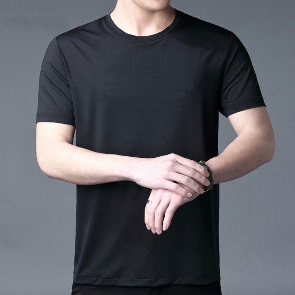 Nylon ice mesh short sleeve t-shirt men's quick drying and breathable Sports Top summer thin men's solid color base shirt