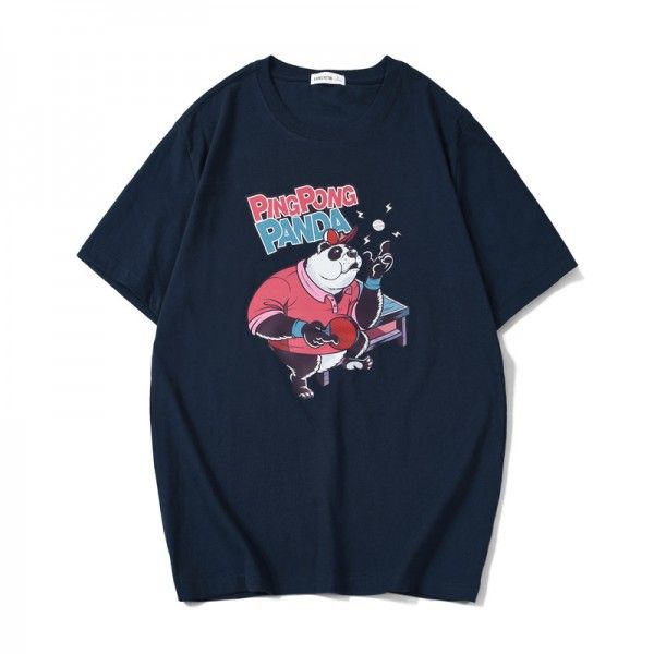 Cotton men's short sleeve T-shirt cartoon panda print half sleeve fashion brand large loose summer top