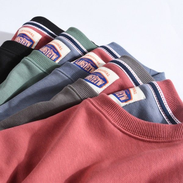 Foreign trade men's wear Japanese loose sweater men's round neck tide brand solid color long sleeve shirt autumn new men's sweater Hong Kong Style
