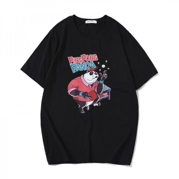 Cotton men's short sleeve T-shirt cartoon panda print half sleeve fashion brand large loose summer top