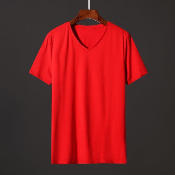 Solid color men's short sleeve T-shirt V-neck fashion trend ice silk cotton slim fit with top and bottom coat