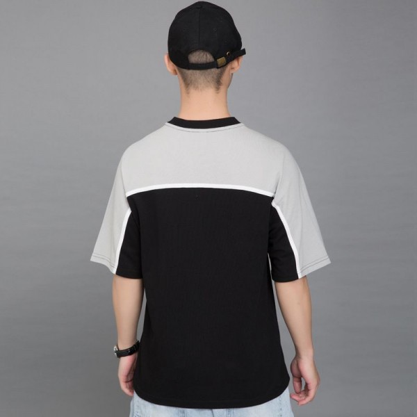 Men's T-shirt 2019 summer new splicing color contrast round neck 5-sleeve t-shirt men's Chaozhou Hongkong fengzhudi cotton T-shirt 