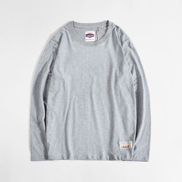 Foreign trade men's wear spring and autumn long sleeve t-shirt men's solid color round neck bottom casual simple cotton fleece T-shirt customization