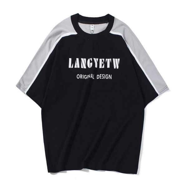 Men's T-shirt 2019 summer new splicing color contrast round neck 5-sleeve t-shirt men's Chaozhou Hongkong fengzhudi cotton T-shirt 