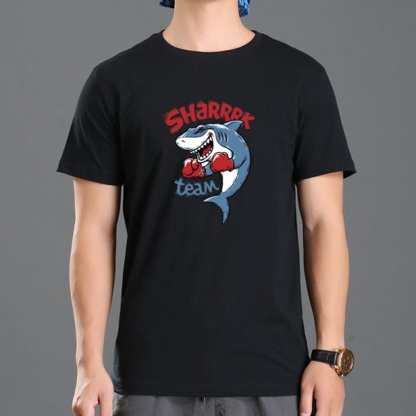 Summer cartoon shark boxer printed short sleeve t-shirt men's Japanese youth big size T-shirt 