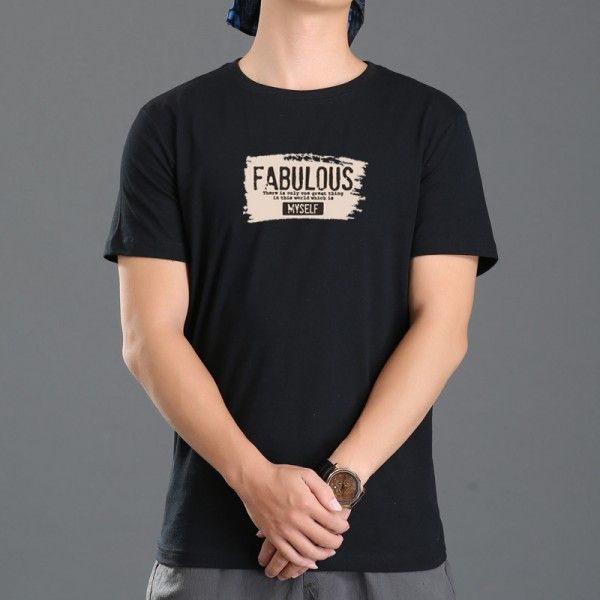 Langyitu men's 2020 Japanese summer new fashion brand T-shirt round neck English printing short sleeve cotton men's T-shirt