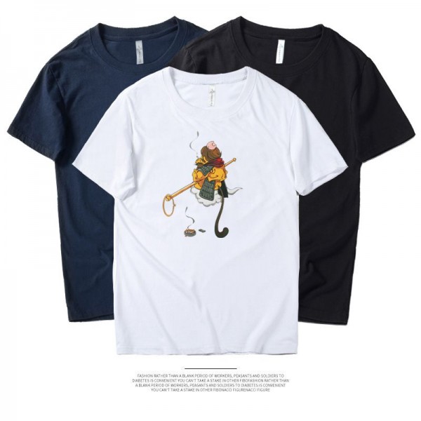 Japanese cartoon Wukong printing men's short sleeve T-shirt summer cotton half sleeve bottom coat loose large size top batch