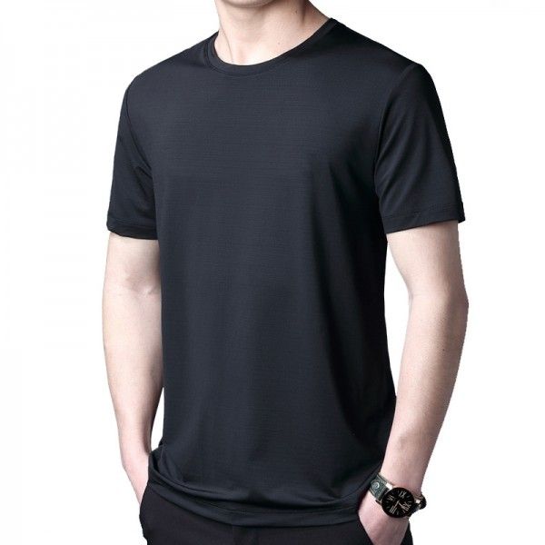 Nylon ice mesh short sleeve t-shirt men's quick drying and breathable Sports Top summer thin men's solid color base shirt