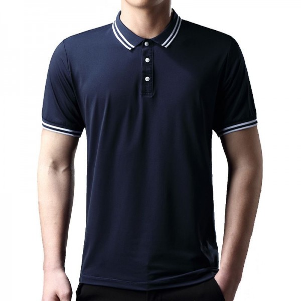 Summer new men's mercerized cotton polo shirt ultra thin ice t-shirt men's short sleeve business Lapel solid short sleeve 