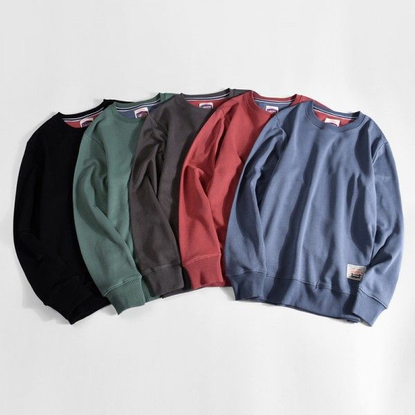 Foreign trade men's wear Japanese loose sweater men's round neck tide brand solid color long sleeve shirt autumn new men's sweater Hong Kong Style