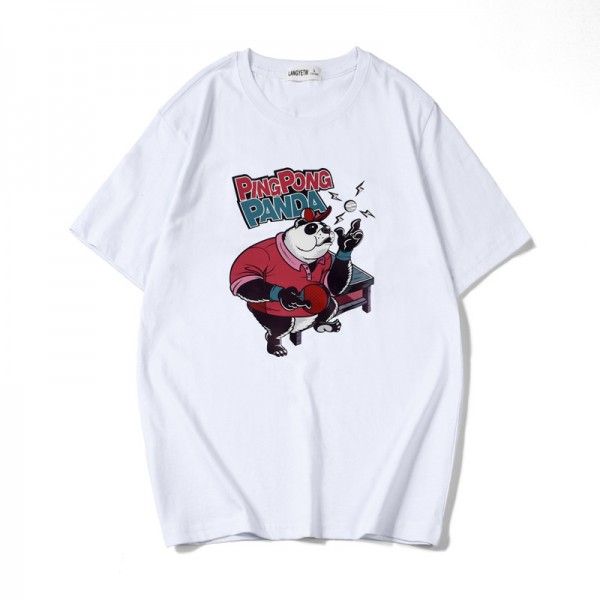 Cotton men's short sleeve T-shirt cartoon panda print half sleeve fashion brand large loose summer top