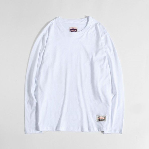 Foreign trade men's wear spring and autumn long sleeve t-shirt men's solid color round neck bottom casual simple cotton fleece T-shirt customization