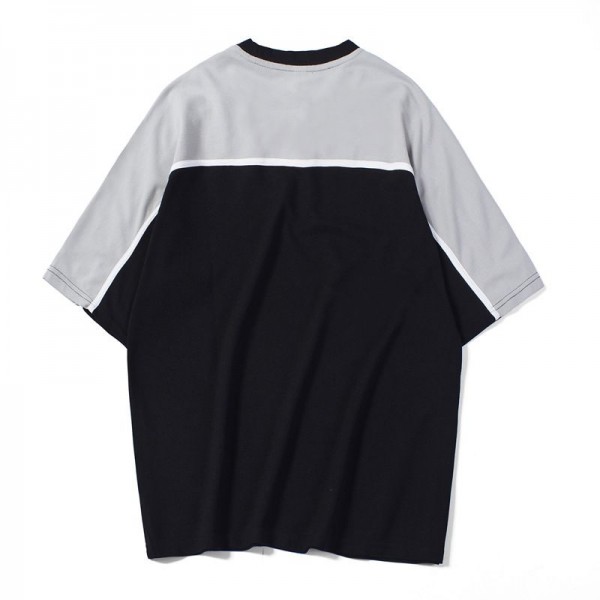 Men's T-shirt 2019 summer new splicing color contrast round neck 5-sleeve t-shirt men's Chaozhou Hongkong fengzhudi cotton T-shirt 