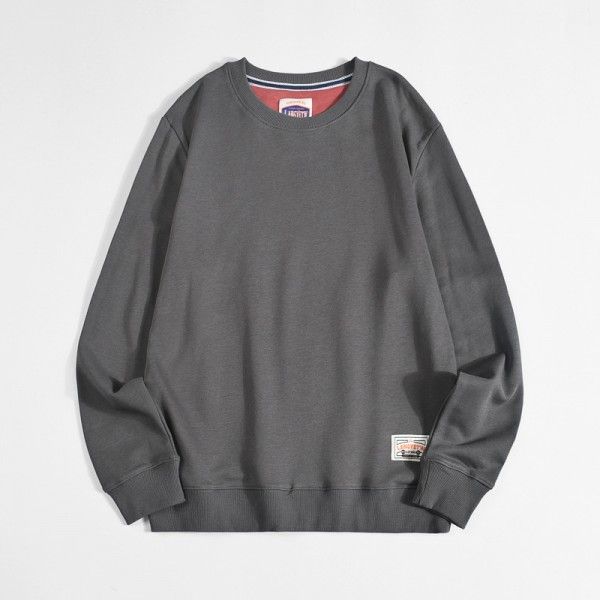 Foreign trade men's wear Japanese loose sweater men's round neck tide brand solid color long sleeve shirt autumn new men's sweater Hong Kong Style