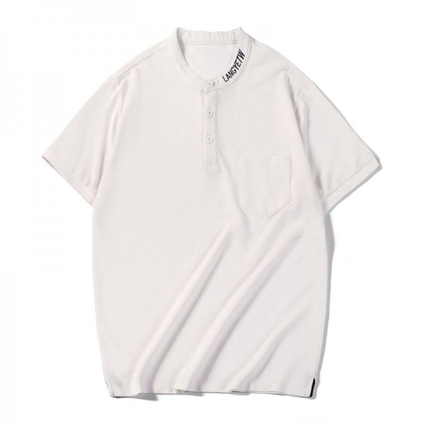 Stand collar polo shirt men's summer wear new Pearl land cotton short sleeve Korean youth slim t-shirt men's Short Sleeve Top