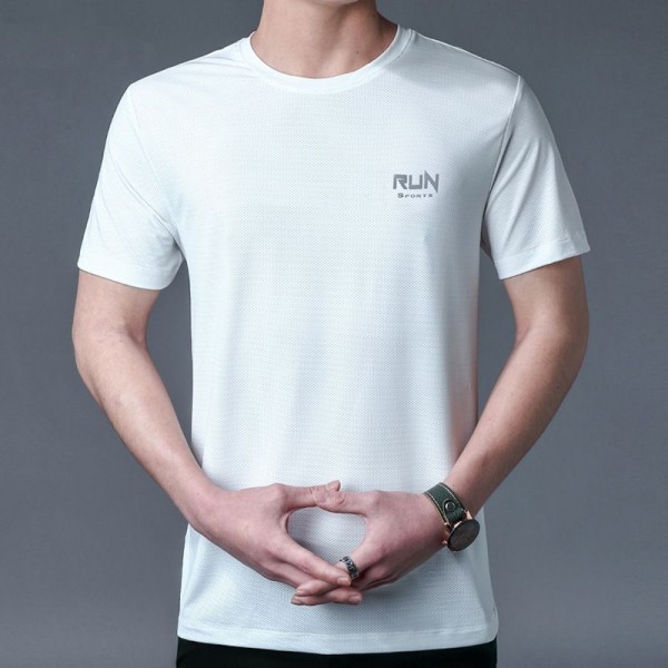 Summer thin ice mesh short sleeve t-shirt men's elastic nylon quick drying clothes outdoor leisure sports men's T-shirt customization 