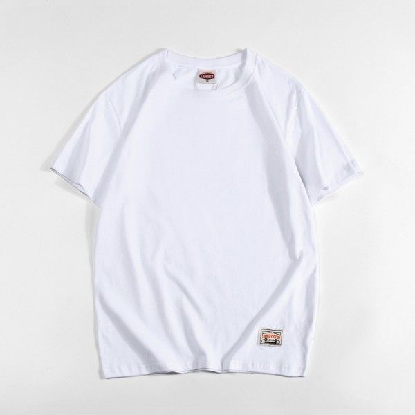 Japanese men's solid color short sleeve T-shirt pure cotton men's round neck water washed and ground wool base coat loose top fashion