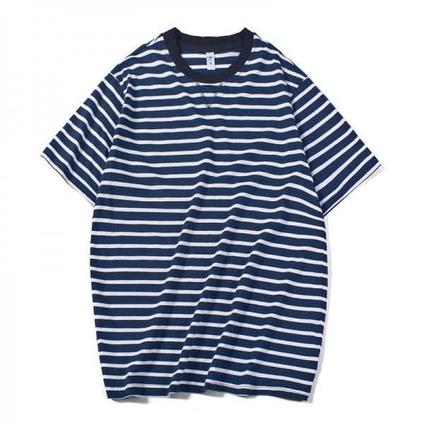 Japanese Hong Kong Style Men's striped short sleeve T-shirt in spring and summer