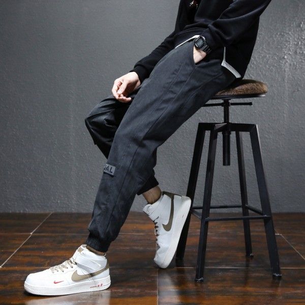 Casual pants men's autumn and winter new trend fashion men's clothing youth Plush thickened warm loose tooling sports pants 