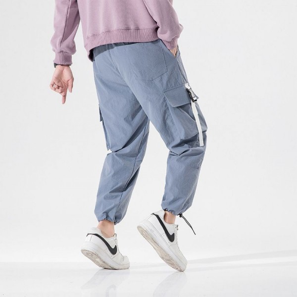 Overalls men's autumn solid color toe binding Korean fashion brand loose large pocket men's sports leisure quarter length pants