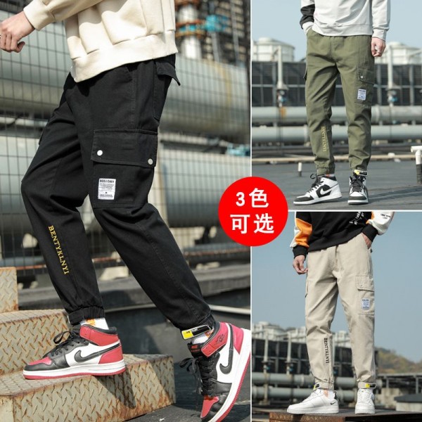 Men's pants, overalls, men's autumn functional loose, Korean fashion, leisure, leggings, nine point sports pants, men's wholesale 