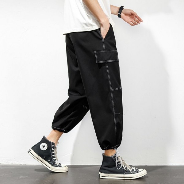 Casual pants men's spring new Korean fashion versatile youth ankle elastic loose quarter Sweatpants 