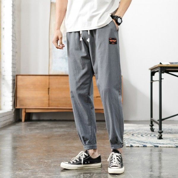 Men's casual pants men's autumn 2020 new cotton linen loose legging trend simple Capris 