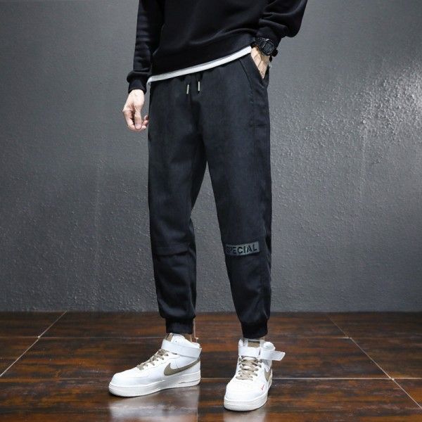 Casual pants men's autumn and winter new trend fashion men's clothing youth Plush thickened warm loose tooling sports pants 